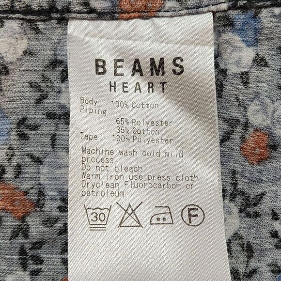 Beams Heart Corduroy Button Down Shirt Gray Blue Orange Floral Women's Small - Picture 8 of 10